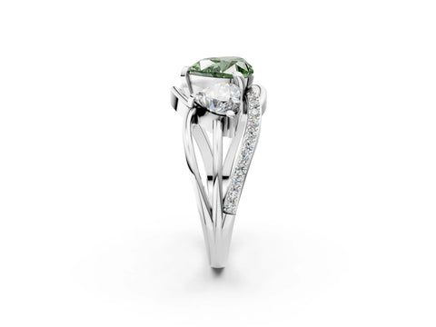 White gold Three-Stone Fancy Green Heart Cut Cut Diamond Split Shank Prong Set Ring_14