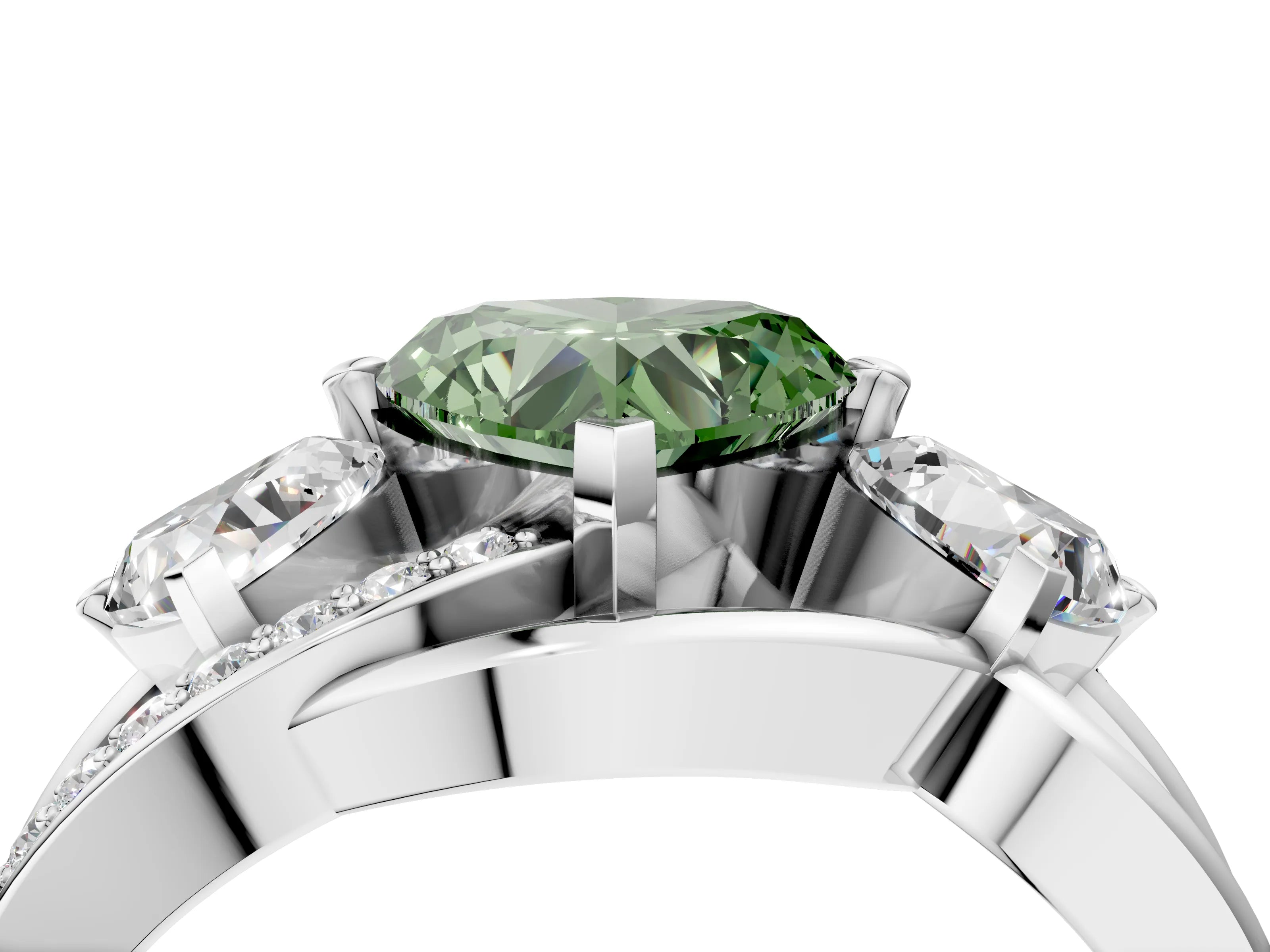 White gold Three-Stone Fancy Green Heart Cut Cut Diamond Split Shank Prong Set Ring_16
