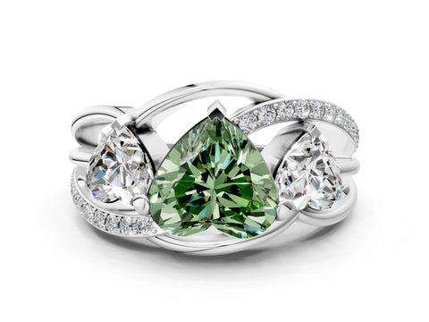 White gold Three-Stone Fancy Green Heart Cut Cut Diamond Split Shank Prong Set Ring