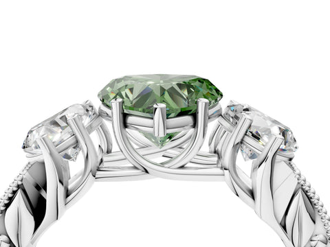 White gold Three-Stone Fancy Green Heart Cut Cut Milgrain Pavé Engagement Ring_16