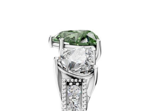 White gold Three-Stone Fancy Green Heart Cut Cut Milgrain Pavé Engagement Ring_17