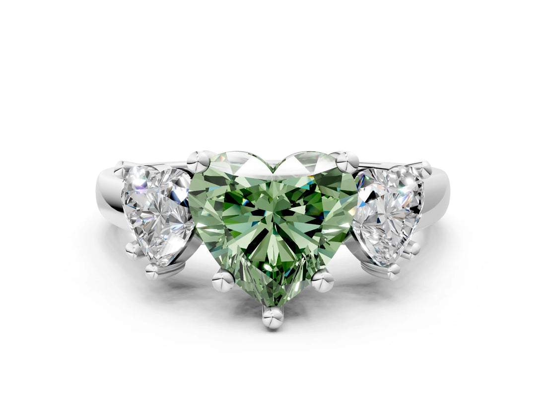 White gold Three-Stone Fancy Green Heart Cut Cut Solitaire Ring with Classic Prong Setting_12