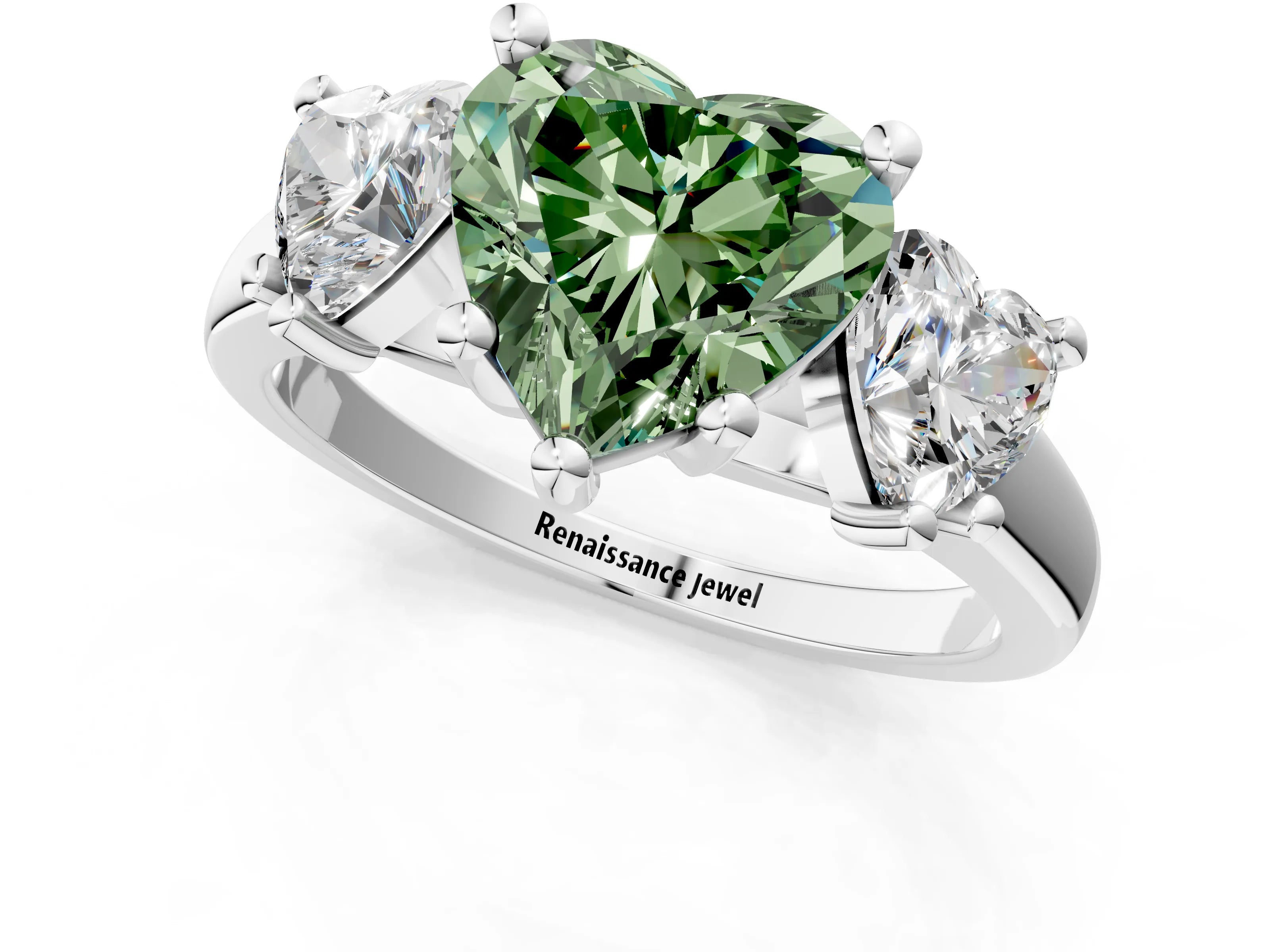 White gold Three-Stone Fancy Green Heart Cut Cut Solitaire Ring with Classic Prong Setting_13