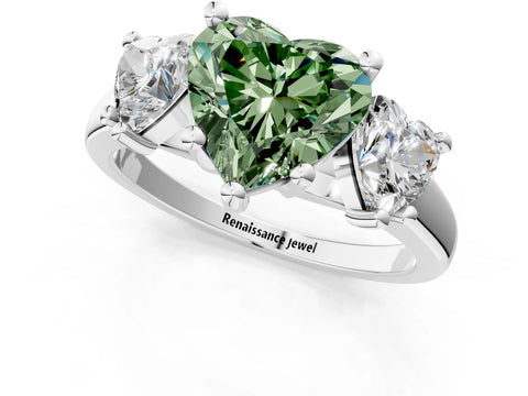 White gold Three-Stone Fancy Green Heart Cut Cut Solitaire Ring with Classic Prong Setting_13