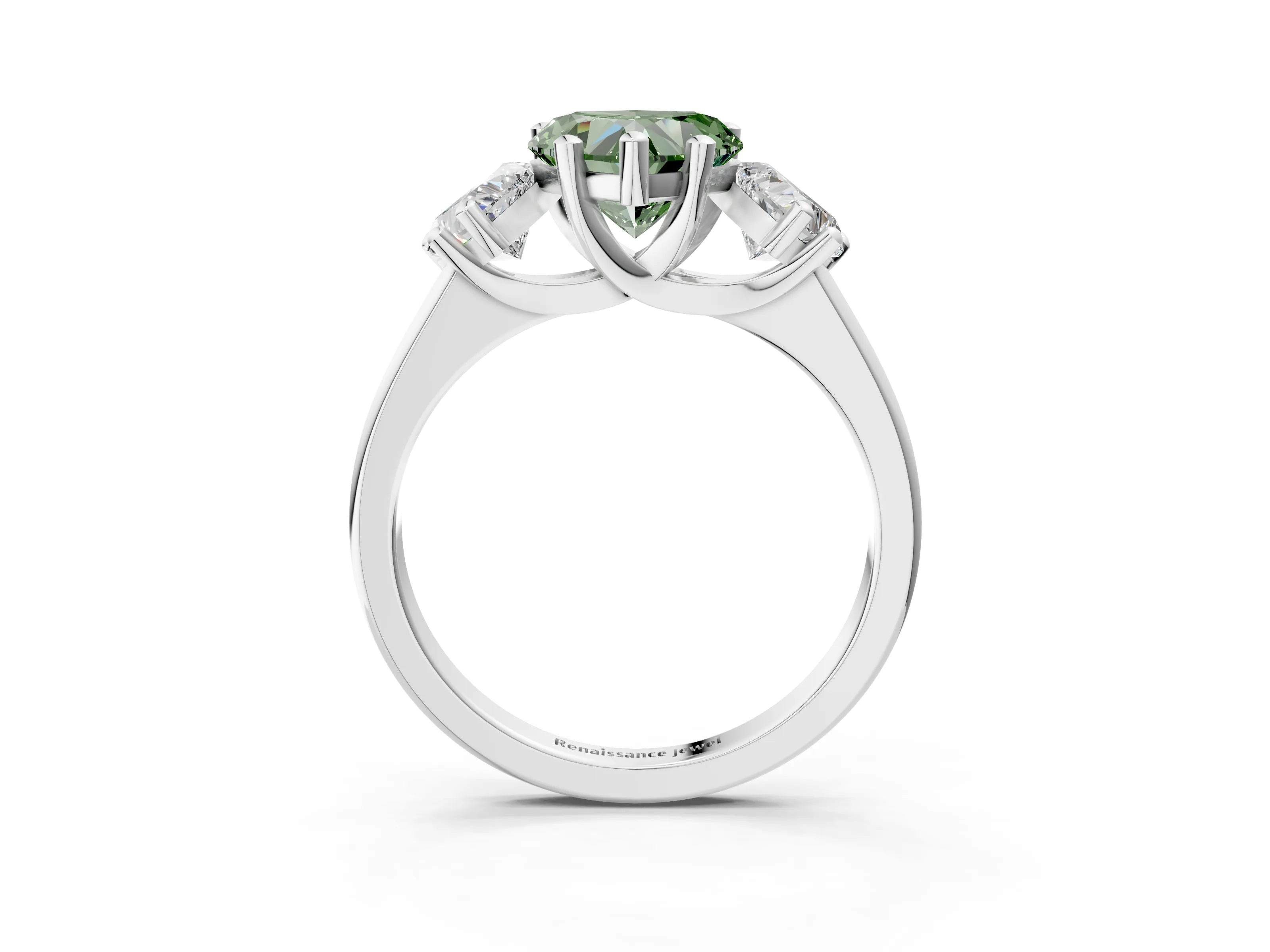 White gold Three-Stone Fancy Green Heart Cut Cut Solitaire Ring with Classic Prong Setting_15