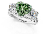 White gold Three-Stone Fancy Green Heart Cut Diamond Braided Band Ring with Four-Prong Setting_34