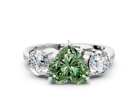 White gold Three-Stone Fancy Green Heart Cut Diamond Channel Set Engagement Ring with Prong Setting_12