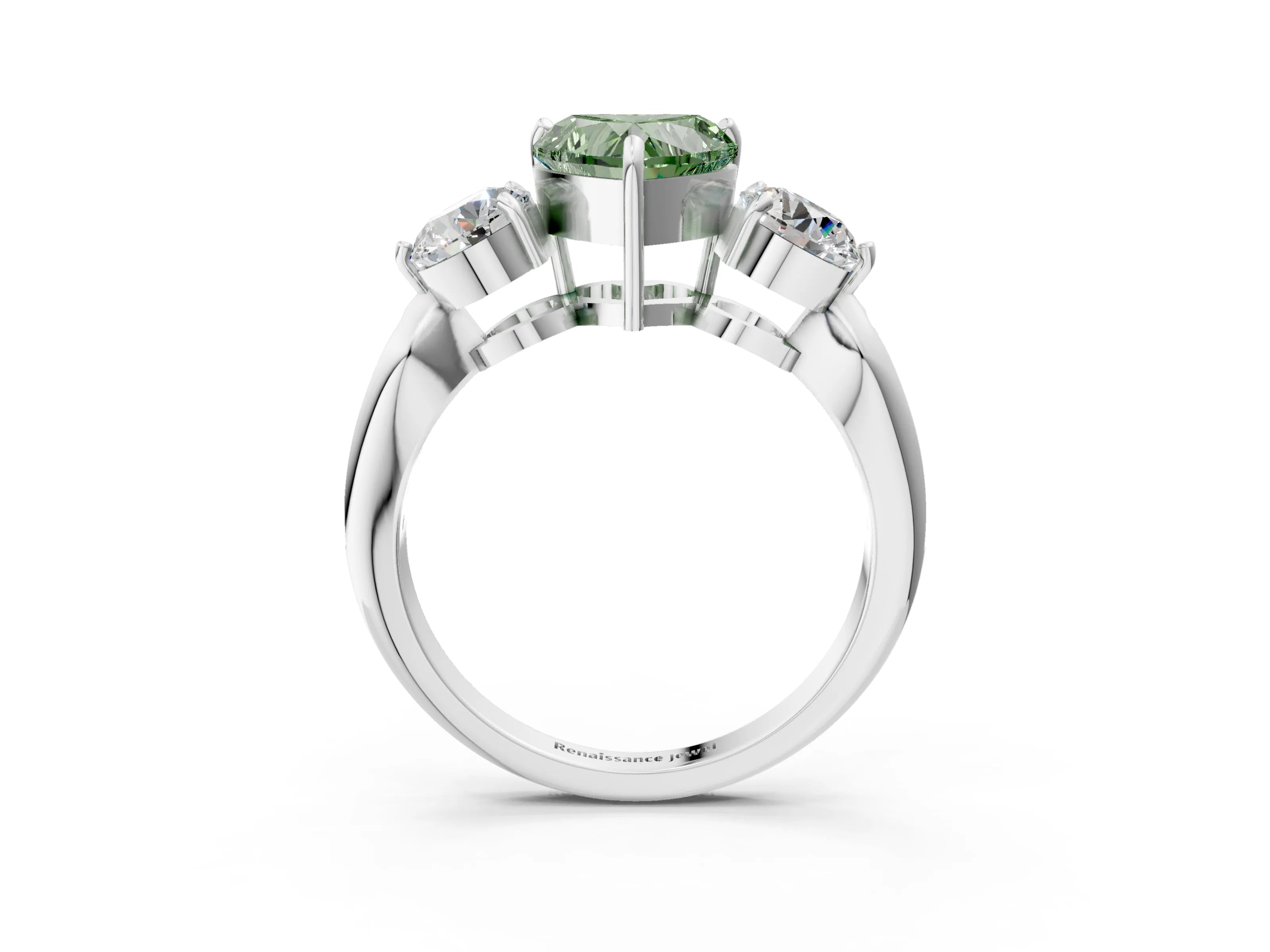 White gold Three-Stone Fancy Green Heart Cut Diamond Channel Set Engagement Ring with Prong Setting_15