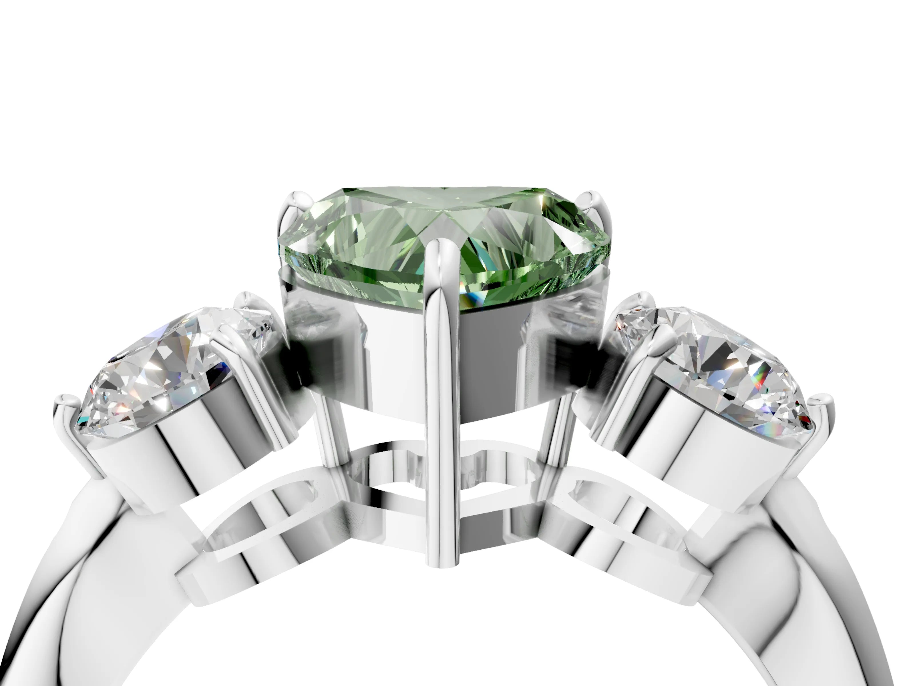 White gold Three-Stone Fancy Green Heart Cut Diamond Channel Set Engagement Ring with Prong Setting_16