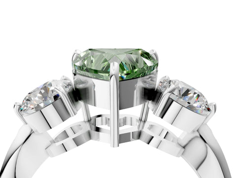 White gold Three-Stone Fancy Green Heart Cut Diamond Channel Set Engagement Ring with Prong Setting_16