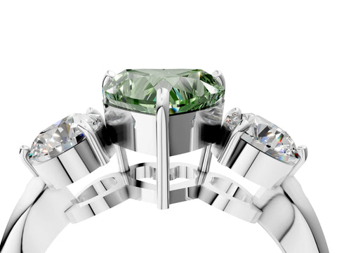 White gold Three-Stone Fancy Green Heart Cut Diamond Channel Set Engagement Ring with Prong Setting_16