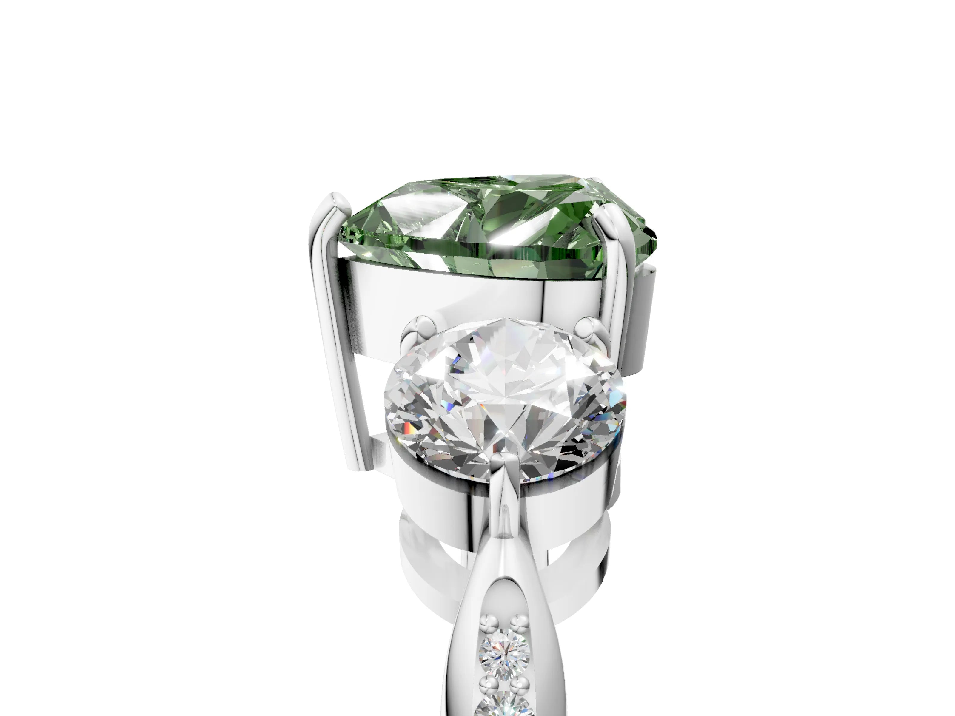 White gold Three-Stone Fancy Green Heart Cut Diamond Channel Set Engagement Ring with Prong Setting_17