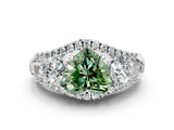 White gold Three-Stone Fancy Green Heart Cut Diamond Engagement Ring with Pave Band and Prong Setting_12