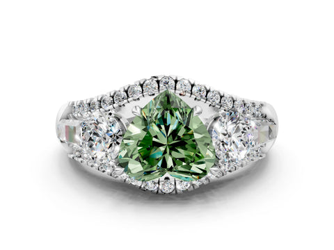 White gold Three-Stone Fancy Green Heart Cut Diamond Engagement Ring with Pave Band and Prong Setting_12
