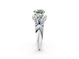 White gold Three-Stone Fancy Green Heart Cut Diamond Engagement Ring with Pave Band and Prong Setting_14
