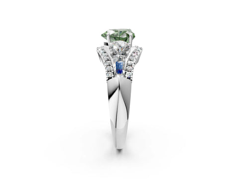 White gold Three-Stone Fancy Green Heart Cut Diamond Engagement Ring with Pave Band and Prong Setting_14