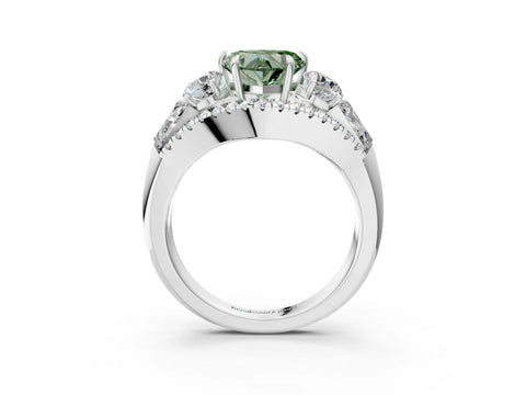 White gold Three-Stone Fancy Green Heart Cut Diamond Engagement Ring with Pave Band and Prong Setting_15