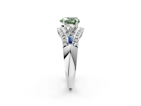 White gold Three-Stone Fancy Green Heart Cut Diamond Engagement Ring with Pave Band and Prong Setting_2