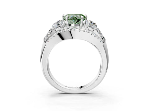 White gold Three-Stone Fancy Green Heart Cut Diamond Engagement Ring with Pave Band and Prong Setting_3
