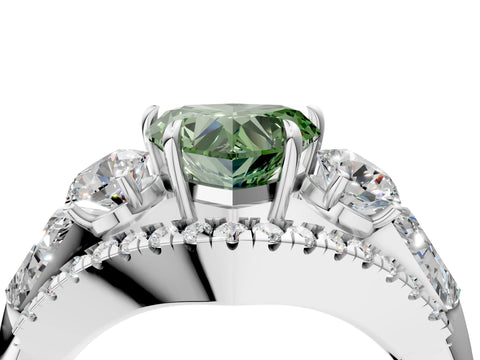 White gold Three-Stone Fancy Green Heart Cut Diamond Engagement Ring with Pave Band and Prong Setting_4