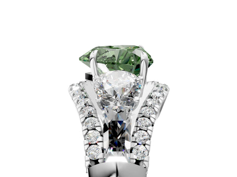 White gold Three-Stone Fancy Green Heart Cut Diamond Engagement Ring with Pave Band and Prong Setting_5