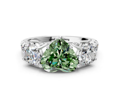White gold Three-Stone Fancy Green Heart Cut Diamond Pavé Band with Prong Setting_12