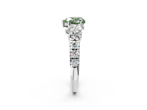 White gold Three-Stone Fancy Green Heart Cut Diamond Pavé Band with Prong Setting_14
