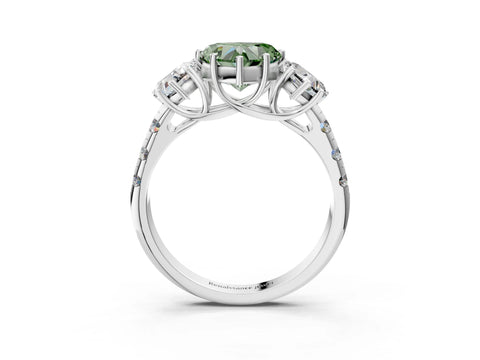White gold Three-Stone Fancy Green Heart Cut Diamond Pavé Band with Prong Setting_15