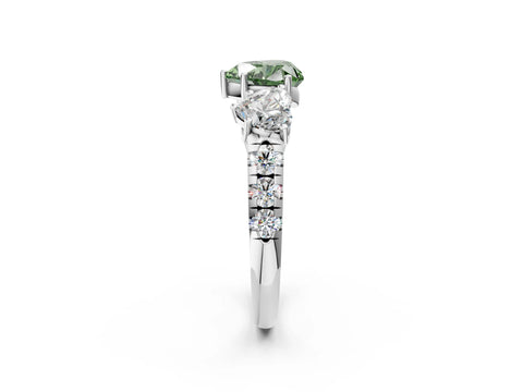 White gold Three-Stone Fancy Green Heart Cut Diamond Pavé Band with Prong Setting_2