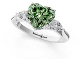 White gold Three-Stone Fancy Green Heart  Cut Diamond Ring with Pear Side Stones in Four-Prong Setting_1
