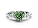 White gold Three-Stone Fancy Green Heart Cut Diamond Ring with Pear  Side Stones in Four-Prong Setting_48