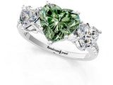 White gold Three-Stone Fancy Green Heart Cut Diamond Ring with Round  Pavé Band and Prong Setting_125