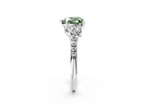 White gold Three-Stone Fancy Green Heart Cut Diamond Ring with Round  Pavé Band and Prong Setting_126