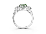 White gold Three-Stone Fancy Green Heart Cut Diamond Ring with Round  Pavé Band and Prong Setting_127