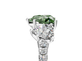 White gold Three-Stone Fancy Green Heart Cut Diamond Ring with Round  Pavé Band and Prong Setting_134