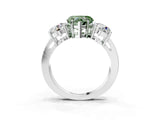 White gold Three-Stone Fancy Green Heart Cut Diamond Ring with Round Side Stones, Classic Band, and Four-Prong Setting_3