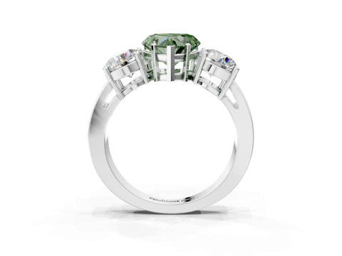 White gold Three-Stone Fancy Green Heart Cut Diamond Ring with Round Side Stones, Classic Band, and Four-Prong Setting_3
