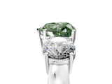 White gold Three-Stone Fancy Green Heart Cut Diamond Ring with Round Side Stones, Classic Band, and Four-Prong Setting_5