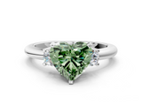 White gold Three-Stone Fancy Green Heart  Cut Diamond Solitaire with Prong Setting and Classic Band