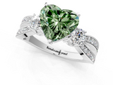 White gold Three-Stone Fancy Green Heart  Cut Diamond Twist Band with Prong Setting_1