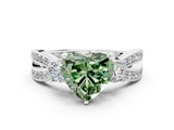 White gold Three-Stone Fancy Green Heart  Cut Diamond Twist Band with Prong Setting