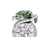 White gold Three-Stone Fancy Green Heart Cut Diamond Wave Pave Band with Prong Setting_11
