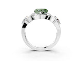 White gold Three-Stone Fancy Green Heart Cut Diamond Wave Pave Band with Prong Setting_9