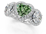 White gold Three-Stone Fancy Green Heart Cut Halo Diamond Milgrain Band with Four-Prong Setting_1