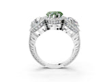 White gold Three-Stone Fancy Green Heart Cut Halo Diamond Milgrain Band with Four-Prong Setting_3