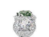 White gold Three-Stone Fancy Green Heart Cut Halo Diamond Milgrain Band with Four-Prong Setting_5