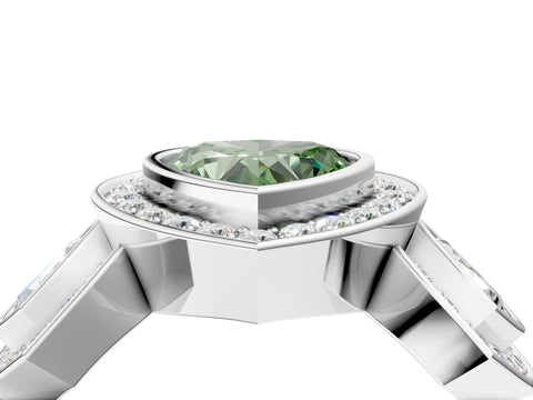 White gold Three-Stone Fancy Green Heart Cut Halo Pavé Diamond Ring_4