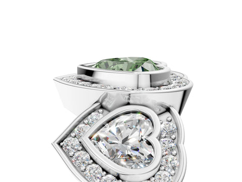 White gold Three-Stone Fancy Green Heart Cut Halo Pavé Diamond Ring_5