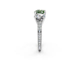 White gold Three-Stone Fancy Green Heart  Diamond Milgrain Pave Band with Prong Setting 3