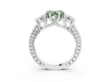 White gold Three-Stone Fancy Green Heart  Diamond Milgrain Pave Band with Prong Setting 4